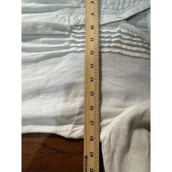 MALVIN I Love 100% Linen Top Blouse Womens S White V-Neck Button Front Pintuck - Picture 7 of 11